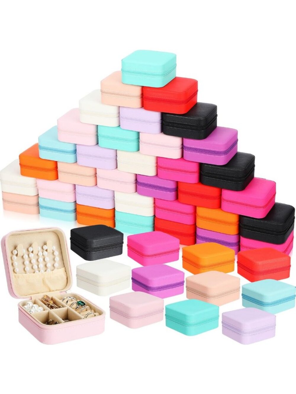 50 Pcs Small Travel Jewelry Organizer Cases - 11 Color Options for Easy Storage